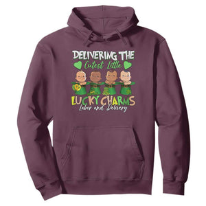 Labor and Delivery Nurse St Patrick's Day Hoodie Delivering The Cutest Little Lucky Charms TS02 Maroon Print Your Wear