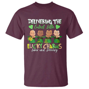 Labor and Delivery Nurse St Patrick's Day T Shirt Delivering The Cutest Little Lucky Charms TS02 Maroon Print Your Wear