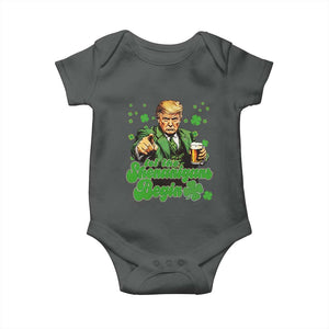 Funny St Patrick's Day Trump Baby Onesie Let The Shenanigans Begin TS02 Dark Heather Print Your Wear
