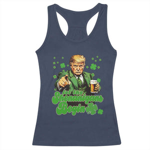 Funny St Patrick's Day Trump Racerback Tank Top Let The Shenanigans Begin TS02 Navy Print Your Wear