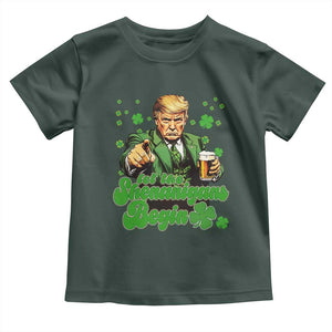 Funny St Patrick's Day Trump Toddler T Shirt Let The Shenanigans Begin TS02 Dark Forest Green Print Your Wear