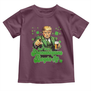 Funny St Patrick's Day Trump Toddler T Shirt Let The Shenanigans Begin TS02 Maroon Print Your Wear