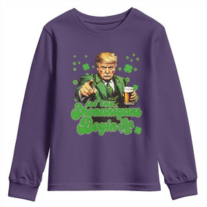 Funny St Patrick's Day Trump Youth Sweatshirt Let The Shenanigans Begin TS02 Purple Print Your Wear