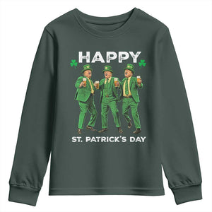 Funny St Patrick's Day Trump Youth Sweatshirt Dancing Saint Patrick TS02 Dark Forest Green Print Your Wear