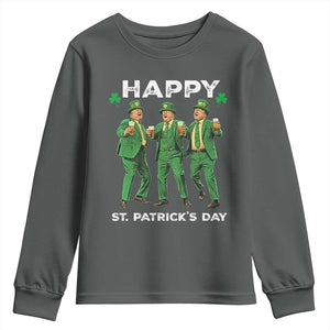 Funny St Patrick's Day Trump Youth Sweatshirt Dancing Saint Patrick TS02 Dark Heather Print Your Wear