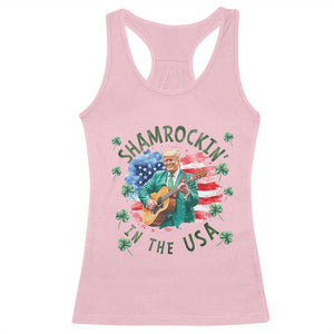 Funny St Patrick's Day Trump Racerback Tank Top Shamrockin in The USA Funny TS02 Light Pink Print Your Wear