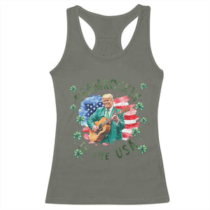 Funny St Patrick's Day Trump Racerback Tank Top Shamrockin in The USA Funny TS02 Military Green Print Your Wear