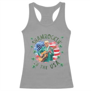Funny St Patrick's Day Trump Racerback Tank Top Shamrockin in The USA Funny TS02 Sport Gray Print Your Wear