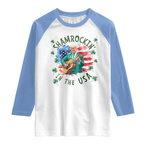 Funny St Patrick's Day Trump Raglan Shirt Shamrockin in The USA Funny TS02 White Carolina Blue Print Your Wear