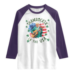 Funny St Patrick's Day Trump Raglan Shirt Shamrockin in The USA Funny TS02 White Purple Print Your Wear