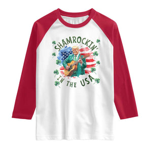 Funny St Patrick's Day Trump Raglan Shirt Shamrockin in The USA Funny TS02 White Red Print Your Wear