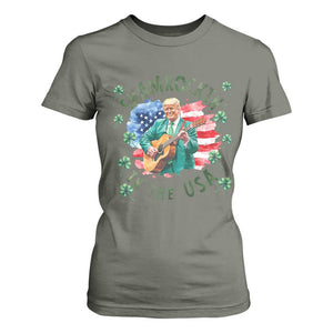 Funny St Patrick's Day Trump T Shirt For Women Shamrockin in The USA Funny TS02 Military Green Print Your Wear