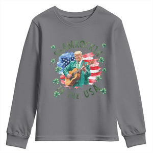 Funny St Patrick's Day Trump Youth Sweatshirt Shamrockin in The USA Funny TS02 Charcoal Print Your Wear