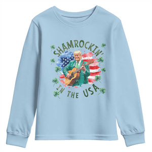Funny St Patrick's Day Trump Youth Sweatshirt Shamrockin in The USA Funny TS02 Light Blue Print Your Wear