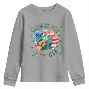 Funny St Patrick's Day Trump Youth Sweatshirt Shamrockin in The USA Funny TS02 Sport Gray Print Your Wear