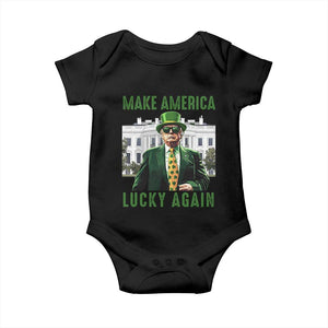 Funny St Patrick's Day Trump Baby Onesie Make America Lucky Again Shamrock TS02 Black Print Your Wear