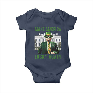 Funny St Patrick's Day Trump Baby Onesie Make America Lucky Again Shamrock TS02 Navy Print Your Wear