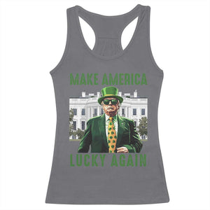 Funny St Patrick's Day Trump Racerback Tank Top Make America Lucky Again Shamrock TS02 Charcoal Print Your Wear