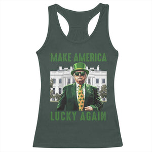 Funny St Patrick's Day Trump Racerback Tank Top Make America Lucky Again Shamrock TS02 Dark Forest Green Print Your Wear