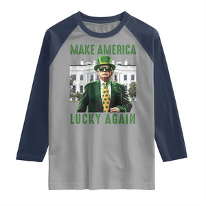 Funny St Patrick's Day Trump Raglan Shirt Make America Lucky Again Shamrock TS02 Sport Gray Navy Print Your Wear