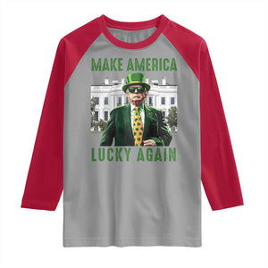 Funny St Patrick's Day Trump Raglan Shirt Make America Lucky Again Shamrock TS02 Sport Gray Red Print Your Wear