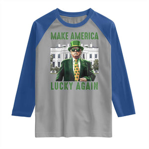 Funny St Patrick's Day Trump Raglan Shirt Make America Lucky Again Shamrock TS02 Sport Gray Royal Print Your Wear