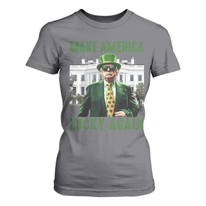 Funny St Patrick's Day Trump T Shirt For Women Make America Lucky Again Shamrock TS02 Charcoal Print Your Wear