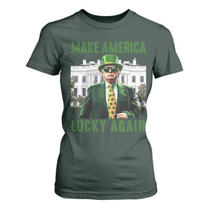 Funny St Patrick's Day Trump T Shirt For Women Make America Lucky Again Shamrock TS02 Dark Forest Green Print Your Wear
