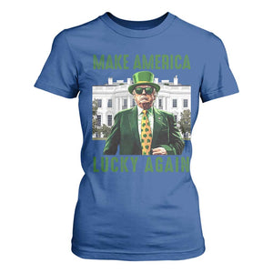 Funny St Patrick's Day Trump T Shirt For Women Make America Lucky Again Shamrock TS02 Royal Blue Print Your Wear