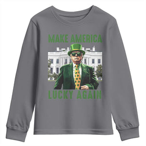 Funny St Patrick's Day Trump Youth Sweatshirt Make America Lucky Again Shamrock TS02 Charcoal Print Your Wear