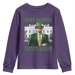 Funny St Patrick's Day Trump Youth Sweatshirt Make America Lucky Again Shamrock TS02 Purple Print Your Wear