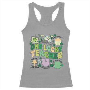 Teachers St Patrick's Day Racerback Tank Top One Lucky Teacher Retro Groovy TS02 Sport Gray Print Your Wear