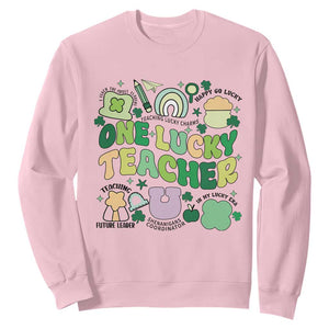 Teachers St Patrick's Day Sweatshirt One Lucky Teacher Retro Groovy TS02 Light Pink Print Your Wear