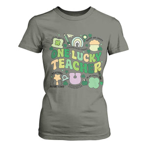 Teachers St Patrick's Day T Shirt For Women One Lucky Teacher Retro Groovy TS02 Military Green Print Your Wear