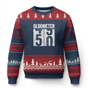 Oldometer 50 Birthday Ugly Christmas Sweater Funny Vintage Aged to Perfection TS02 Navy Red Print Your Wear