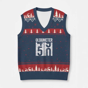 Oldometer 50 Birthday V-Neck Knit Sweater Vest Funny Vintage Aged to Perfection TS02 Navy Red Print Your Wear