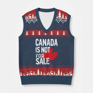 Canada Is Not For Sale V-Neck Knit Sweater Vest Distressed Vintage Canadian Maple Leaf TS02 Navy Red Print Your Wear