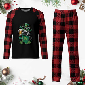 Funny St.Patrick's Day Raccoon Plaid Pajama Set Patrick Drinking Irish TS02 Buffalo Plaid Print Your Wear