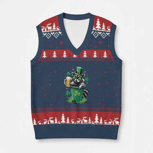 Funny St.Patrick's Day Raccoon V-Neck Knit Sweater Vest Patrick Drinking Irish TS02 Navy Red Print Your Wear