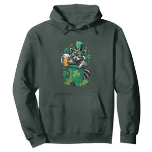 Funny St.Patrick's Day Raccoon Hoodie Patrick Drinking Irish TS02 Dark Forest Green Print Your Wear