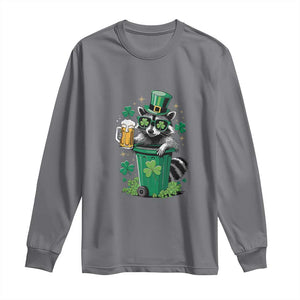 Funny St.Patrick's Day Raccoon Long Sleeve Shirt Patrick Drinking Irish TS02 Charcoal Print Your Wear