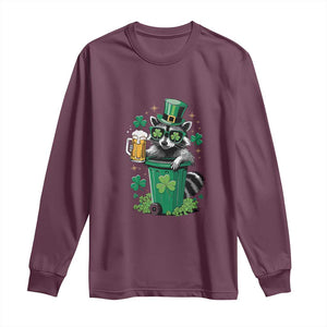 Funny St.Patrick's Day Raccoon Long Sleeve Shirt Patrick Drinking Irish TS02 Maroon Print Your Wear