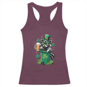 Funny St.Patrick's Day Raccoon Racerback Tank Top Patrick Drinking Irish TS02 Maroon Print Your Wear
