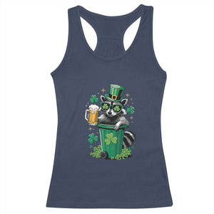 Funny St.Patrick's Day Raccoon Racerback Tank Top Patrick Drinking Irish TS02 Navy Print Your Wear