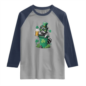 Funny St.Patrick's Day Raccoon Raglan Shirt Patrick Drinking Irish TS02 Sport Gray Navy Print Your Wear