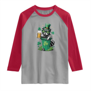 Funny St.Patrick's Day Raccoon Raglan Shirt Patrick Drinking Irish TS02 Sport Gray Red Print Your Wear
