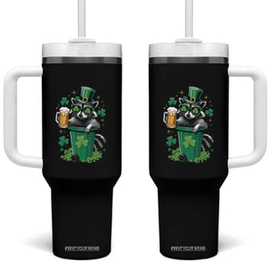 Funny St.Patrick's Day Raccoon Tumbler With Handle Patrick Drinking Irish TS02 One Size: 40 oz Black Print Your Wear