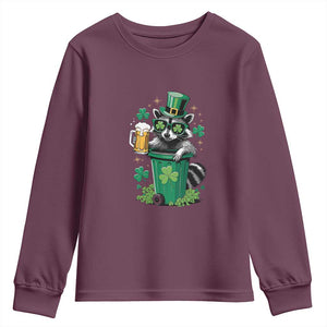 Funny St.Patrick's Day Raccoon Youth Sweatshirt Patrick Drinking Irish TS02 Maroon Print Your Wear