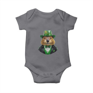 Funny Groundhog Leprechaun Baby Onesie Woodchuck Happy St Patrick's Day TS02 Charcoal Print Your Wear