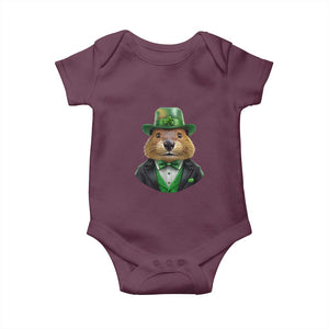Funny Groundhog Leprechaun Baby Onesie Woodchuck Happy St Patrick's Day TS02 Maroon Print Your Wear